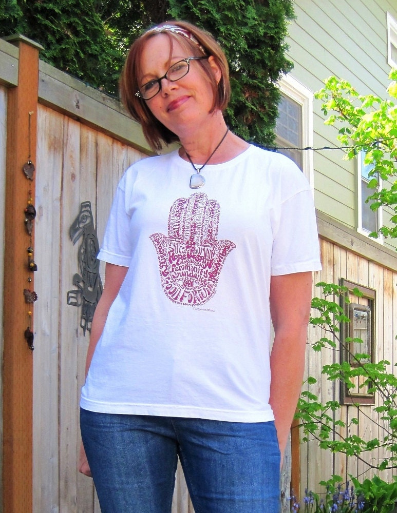 Women's Hamsa Shirt, Custom Hamsa Typography Women's T Shirt Screen Printed American Apparel, Yoga T Shirt, Women's Fashion XS, S, M, L, XL