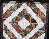Lap Picnic  Blanket Quilted Scrappy Log Cabin.