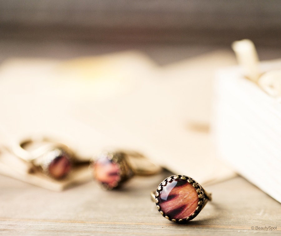 Orange spotted ring - Flower jewelry - Adjustable ring - Alstromeria - Bloom collection by BeautySpot (R067)