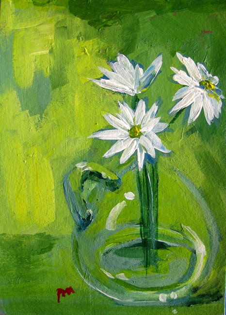 Decor, Art, Painting, still life, daisy, original, Gift for her, kitchen decor, Mothers Day Gift, small, floral, flowers
