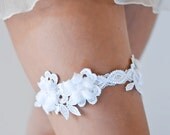 MOLLIE lace wedding garter, couture garter, white wedding garter
