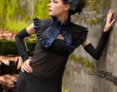 Blue and Black Victorian high fashion goth anime ruffle collar with fancy lace overlay