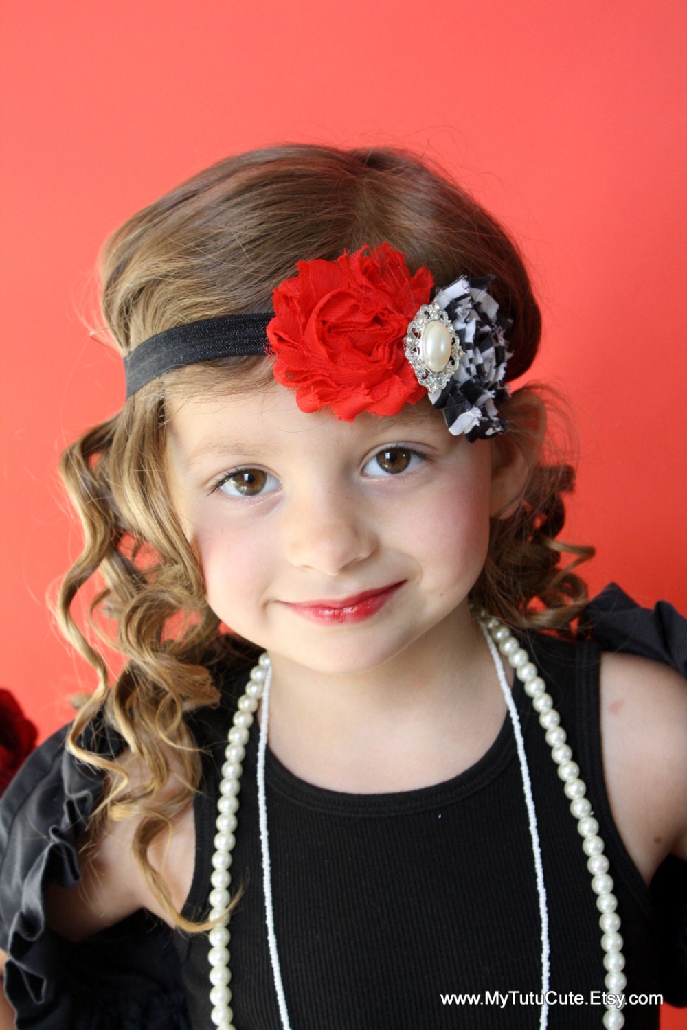 Red and Black Rosette Flower  Headband Newborn Headband Baby Headband Child Headband Adult Headband Photo Prop