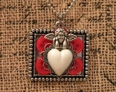 Valentines Kiss Pendant Necklace OOAK Altered Art