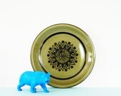 Mod Vintage Platter/Olive Green Floral Ceramic Dish/Retro Floral Serving Tray