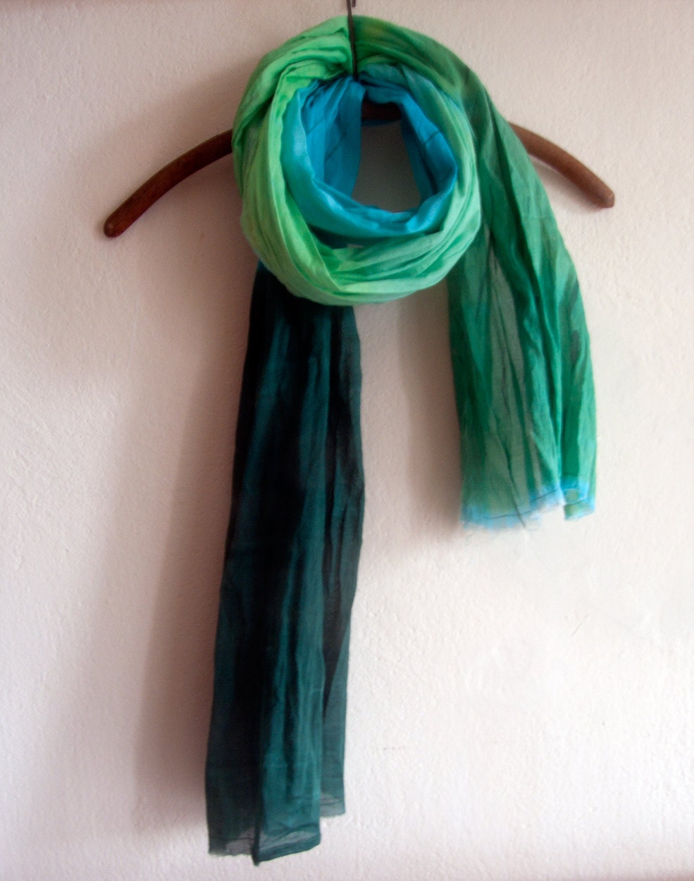 Men's cotton scarf paint by hand. Ocean blue green scarf.Long men's scarf in aqua and teal.Father's Day gift