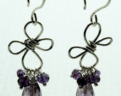 Amethyst Cluster Celtic Cross Sterling Silver Wirework Earrings February Birthstone Gift