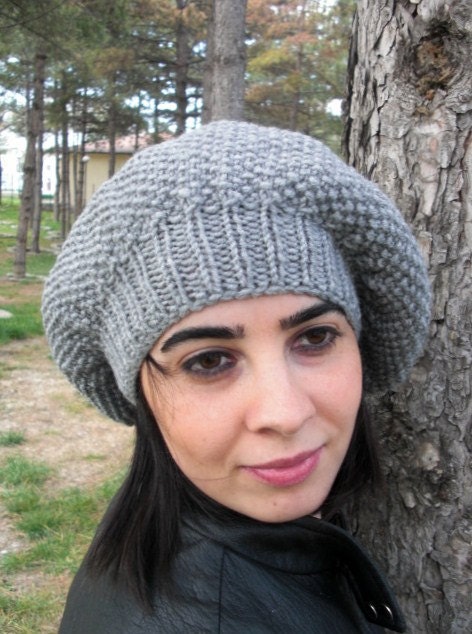 Hand Knit Hat  Womens hat  beret in Silver  Gray   Slouchy  Beanie   Back To School Fall Autumn  Fashion gifts  Winter Accessories