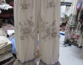 VINTAGE KITTY.. bloomers.. embroidery, roses, crochet, shabby chic, french ticking style. ooak  Med/XL