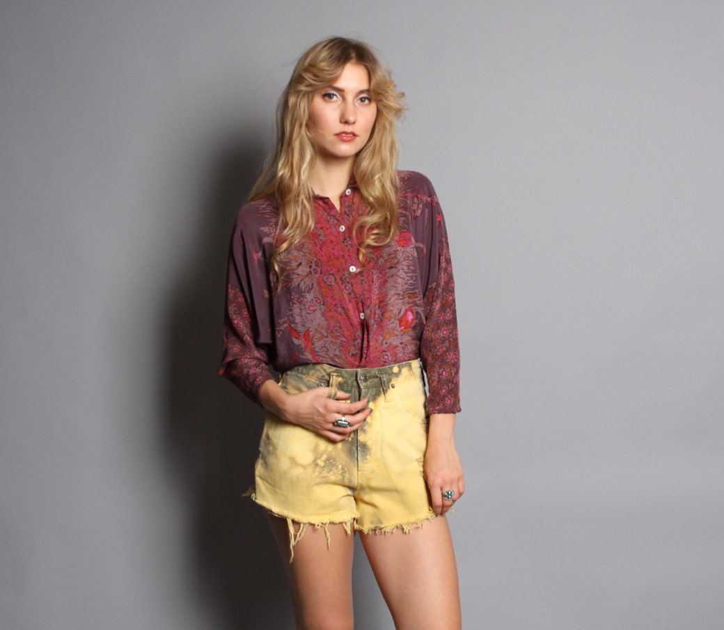 80s Bleached CUT-OFFS / Distressed Dyed Jean SHORTS, xs-s