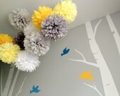 Upgraded Mod - 10 Tissue Paper Pom Poms First Birthday Decoration Party - Candy Bar Backdrop - Newborn Photography - Bee Sweet - Yellow Gray Il_170x135