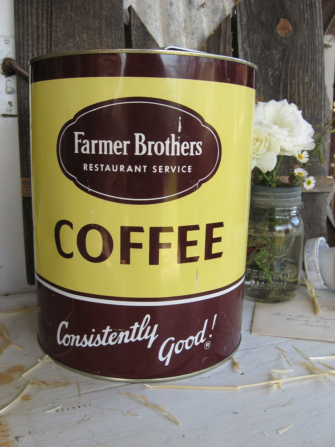 Vintage Coffee Tin... Farmer Brothers Restaurant Size ....Cannister  Kitschy  Coffee Shop  Farmhouse Decor