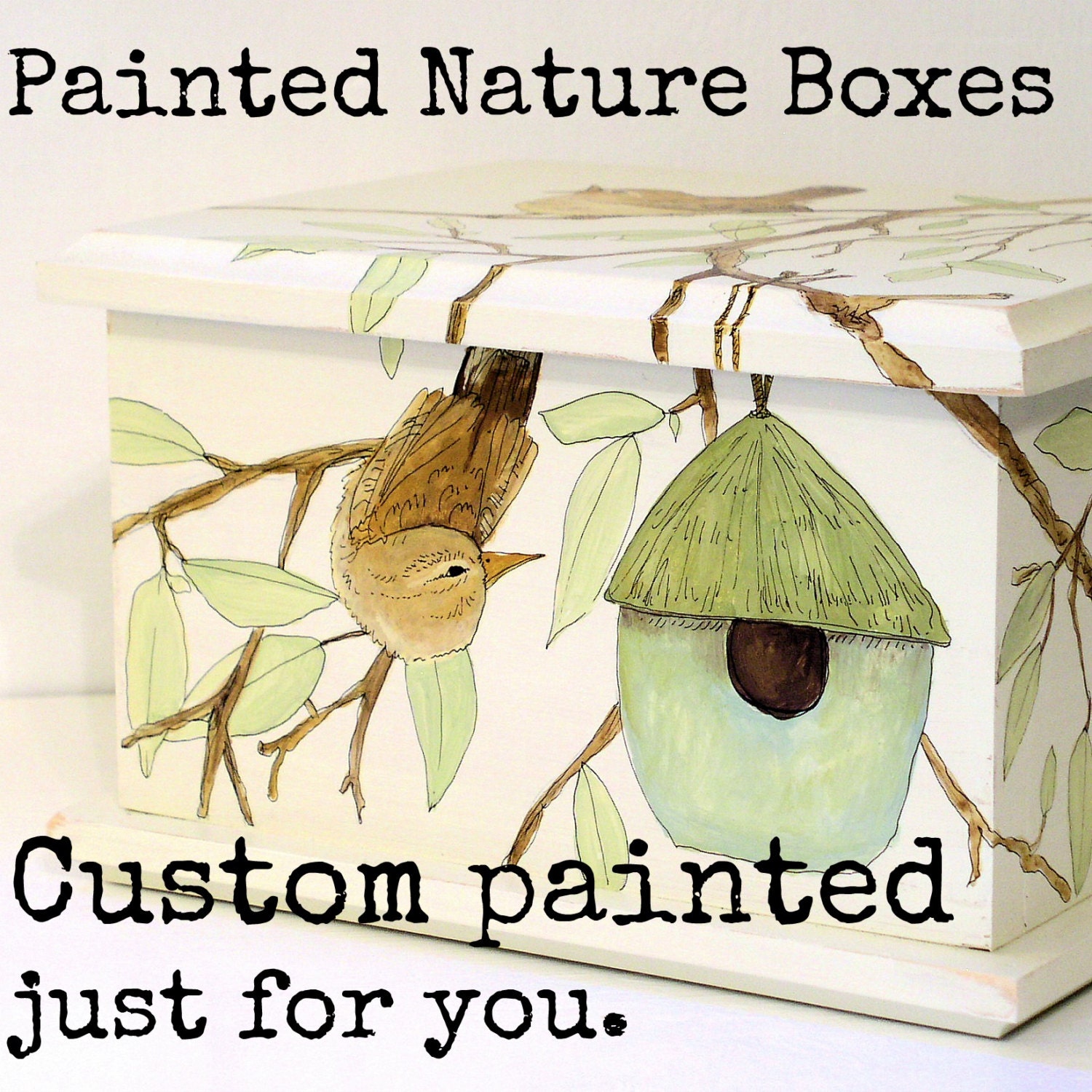 Painted Nature Box Custom Made Furniture Woodland Botanical Garden Storage Laurie Rohner