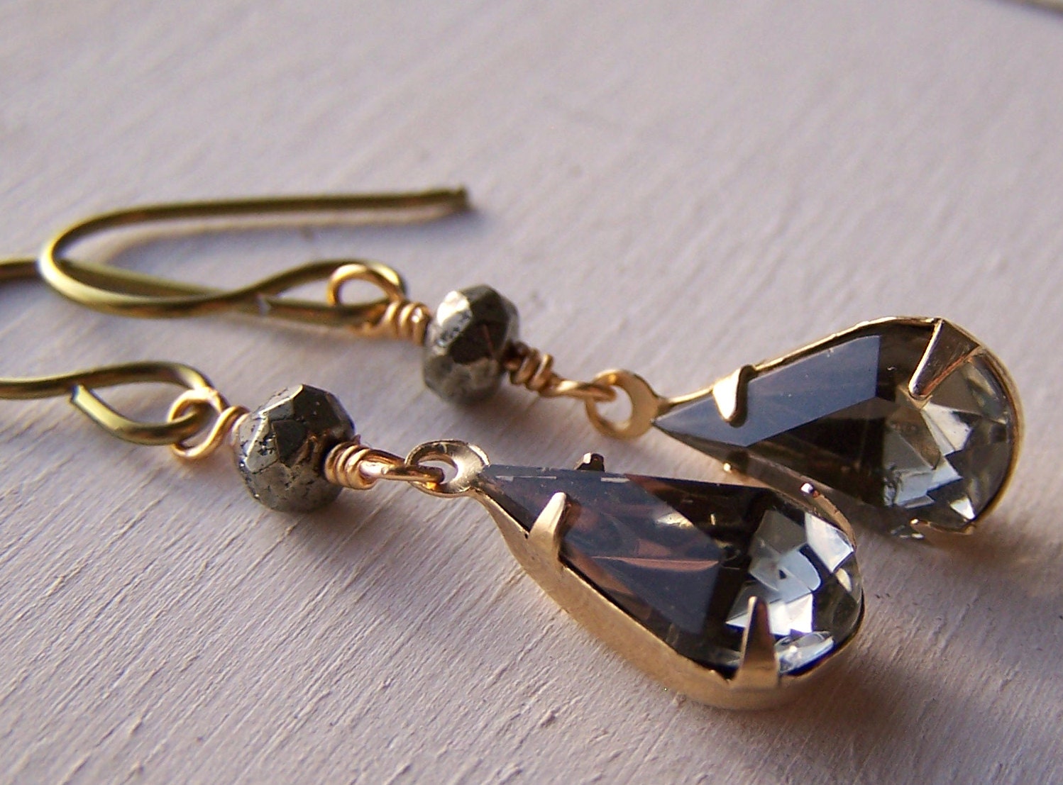 pure gold niobium vintage black diamond earrings with pyrite - enchanted - limited edition