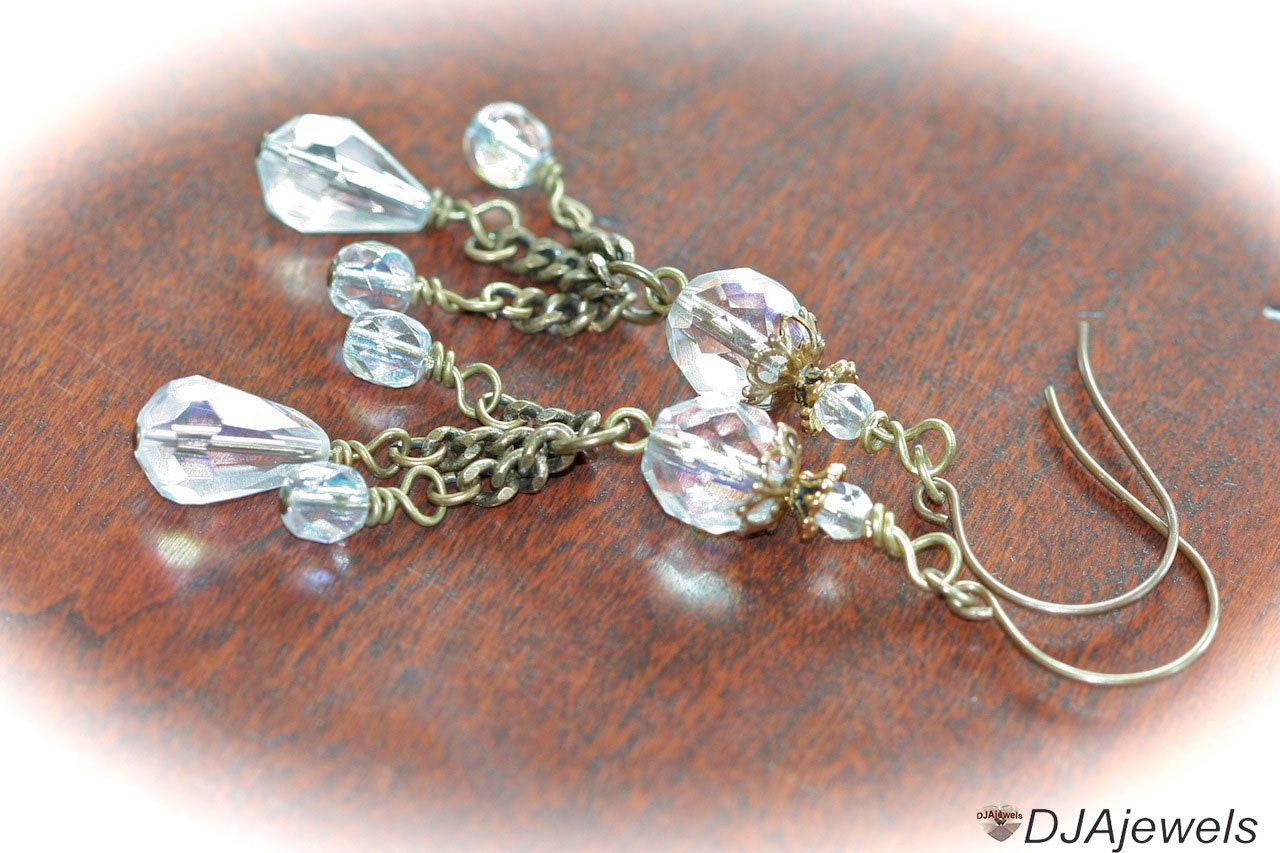 Gatsby Inspired Crystal Chandelier Earrings. Extra Long.