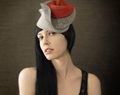 Red and Grey Sculptural Felt Hat - Botanical Series - Made to Order
