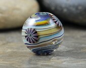 WHIRLPOOL - Large Round Focal Bead - swirled silver glass - encased murrini CZs - SRA Handmade Lampwork - Marble Bead