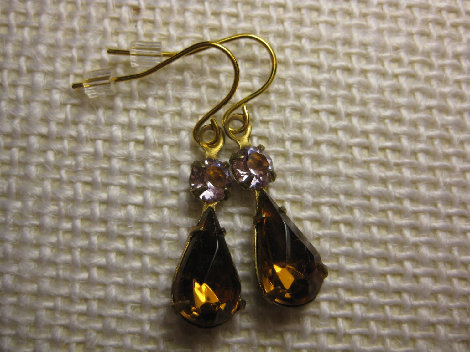 Topaz & Amethyst Earrings, Vintage Rhinestone Earrings