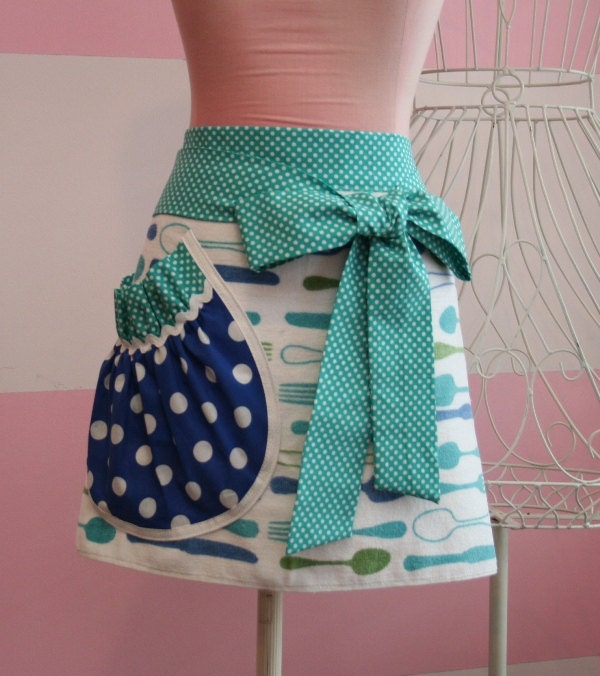 Towel Waist Apron - Teal Silverware