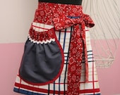 Womens Aprons - Towel Waist Apron - Red, White and Blue Plaid