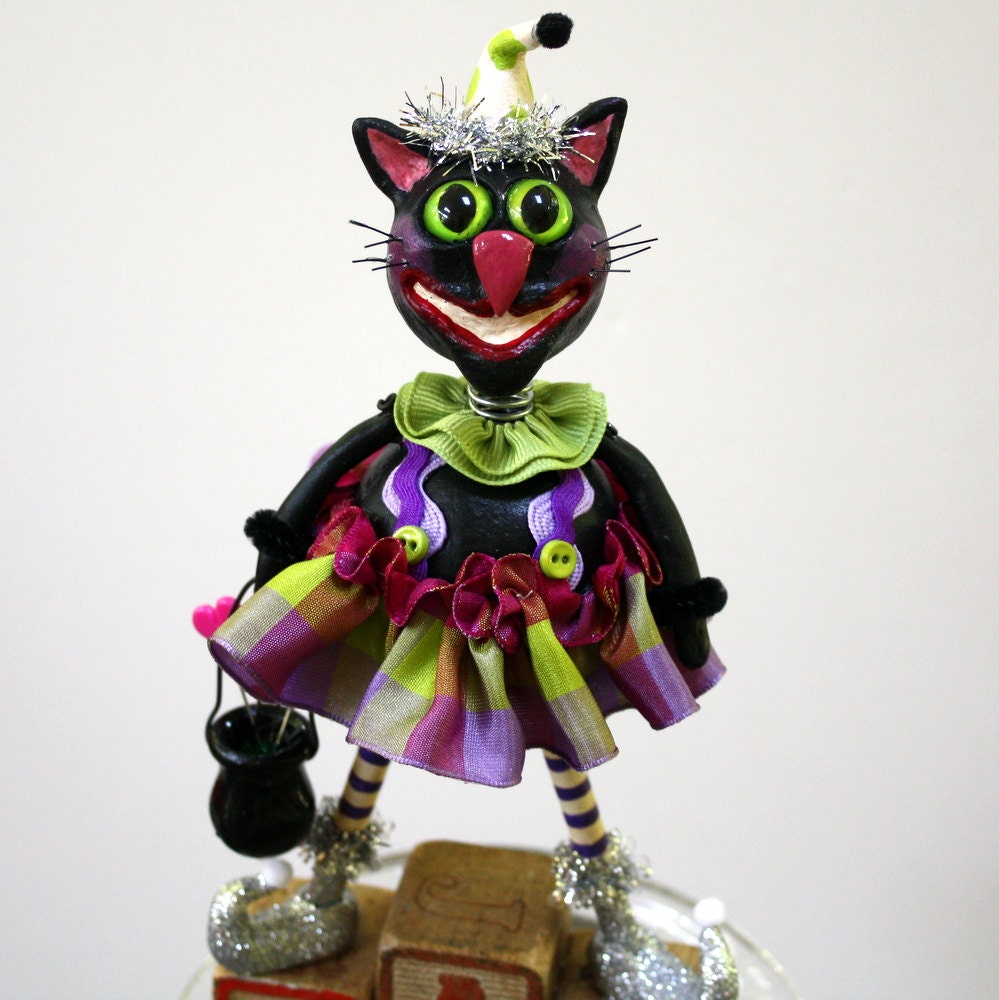 Black Cat Halloween Folk Art Collectible Art Doll Holiday Decoration