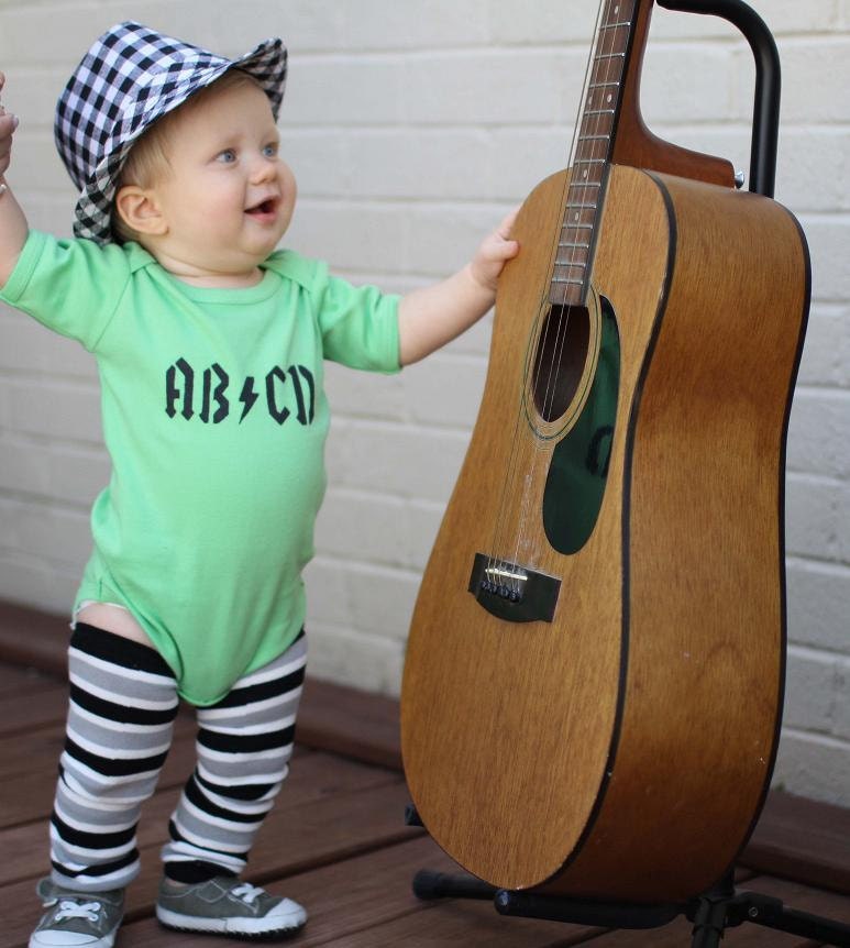 Any Size Baby Boy or Girl ABCD Rock Star Inspired Onesie or Tee in Green, White, Gray, Blue or Pink - Pick your color - children, clothing