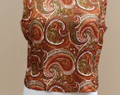 If You Say So - Earth Tone Paisley Cropped Blouse - Short Shirt - 1960's Vintage Top