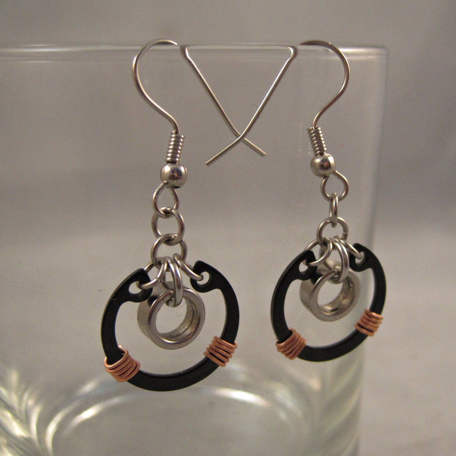 Small Copper & Silver Industrial Bike Chain Earrings