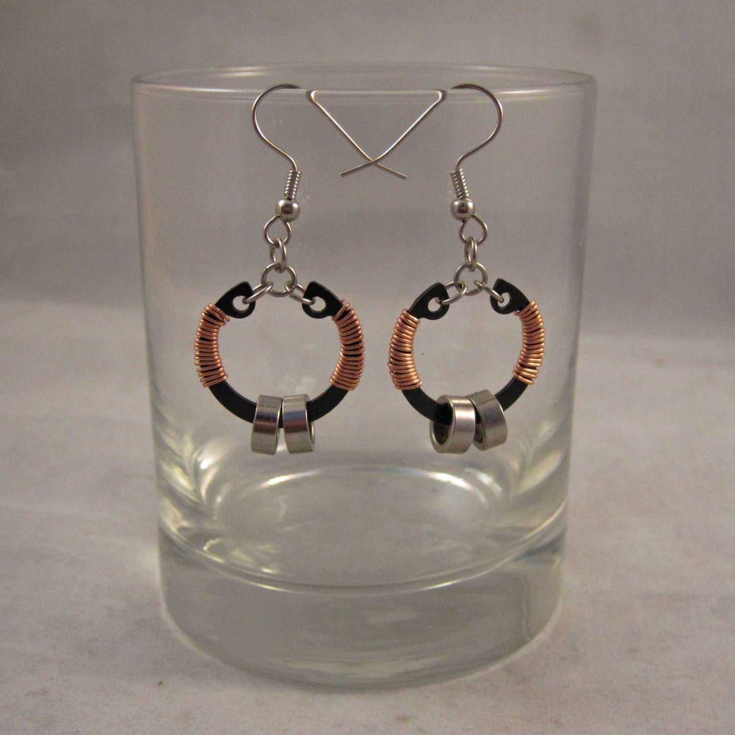 Medium Copper & Silver Industrial Bike Chain Earrings
