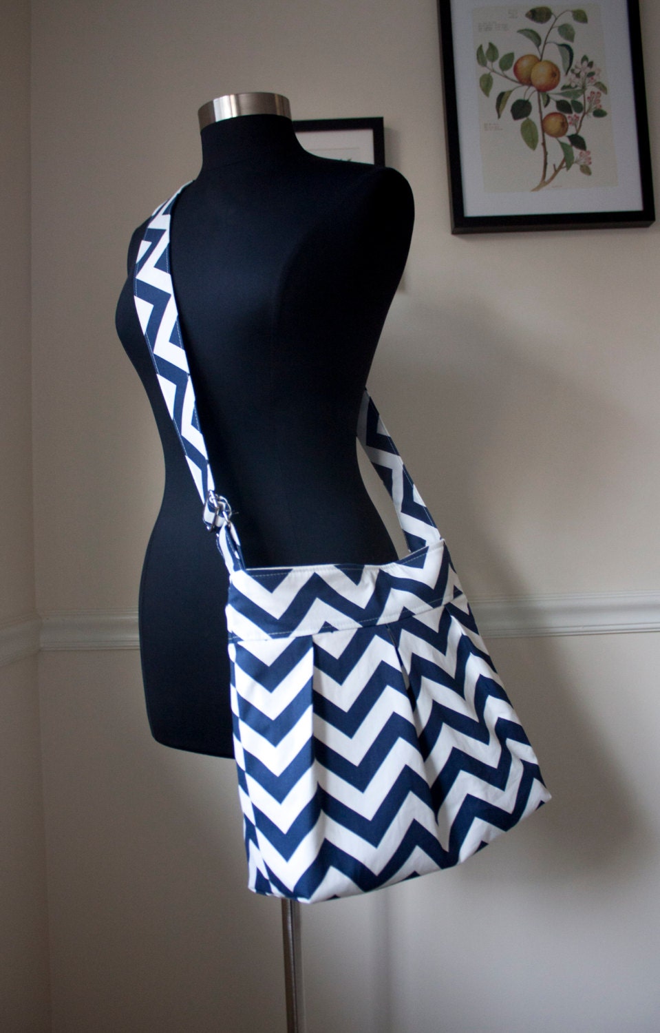 diaper bag or camera bag in navy chevron // winter fashion // medium cross body messenger bag // gray // made to order // the MINI bravo bag