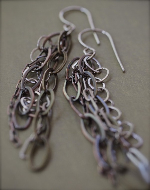 Fun, flirty extra long multi chain mixed metal earrings