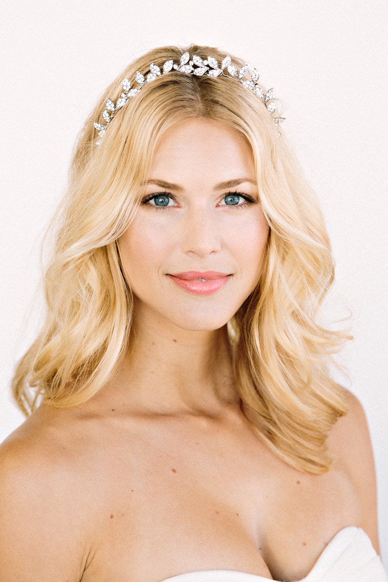 ALEXIS Headband-  crown, halo, floral, bridal, rhinestone, crystal, veil, wedding, tiara, headpiece