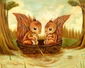 The Walnut Boat Ride - Squirrels, Children's Art, Nursery Art, Woodland, Forest, Spring, Cute, Kids Art, Baby
