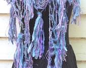 Light Aqua Blue & Lavender Handmade Crochet Scarf Wrap