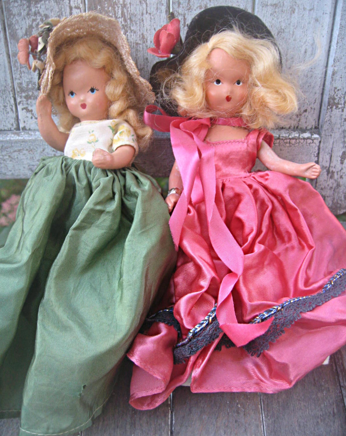Vintage Nancy Ann bisque dolls, set of 2, one very early Nancy Ann