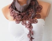 SALE Chocolate Color Cotton Scarf with Lace