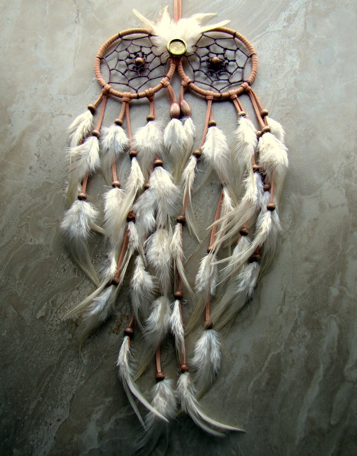 Owl Dream Catcher - Peach and Ivory Feather Dream Catcher - Large Owl Home Decor (Ready to Ship)