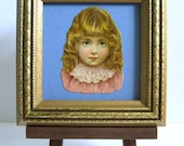 Victorian Child Portrait Little Girl Lace Collar Die Cut Scrap Framed