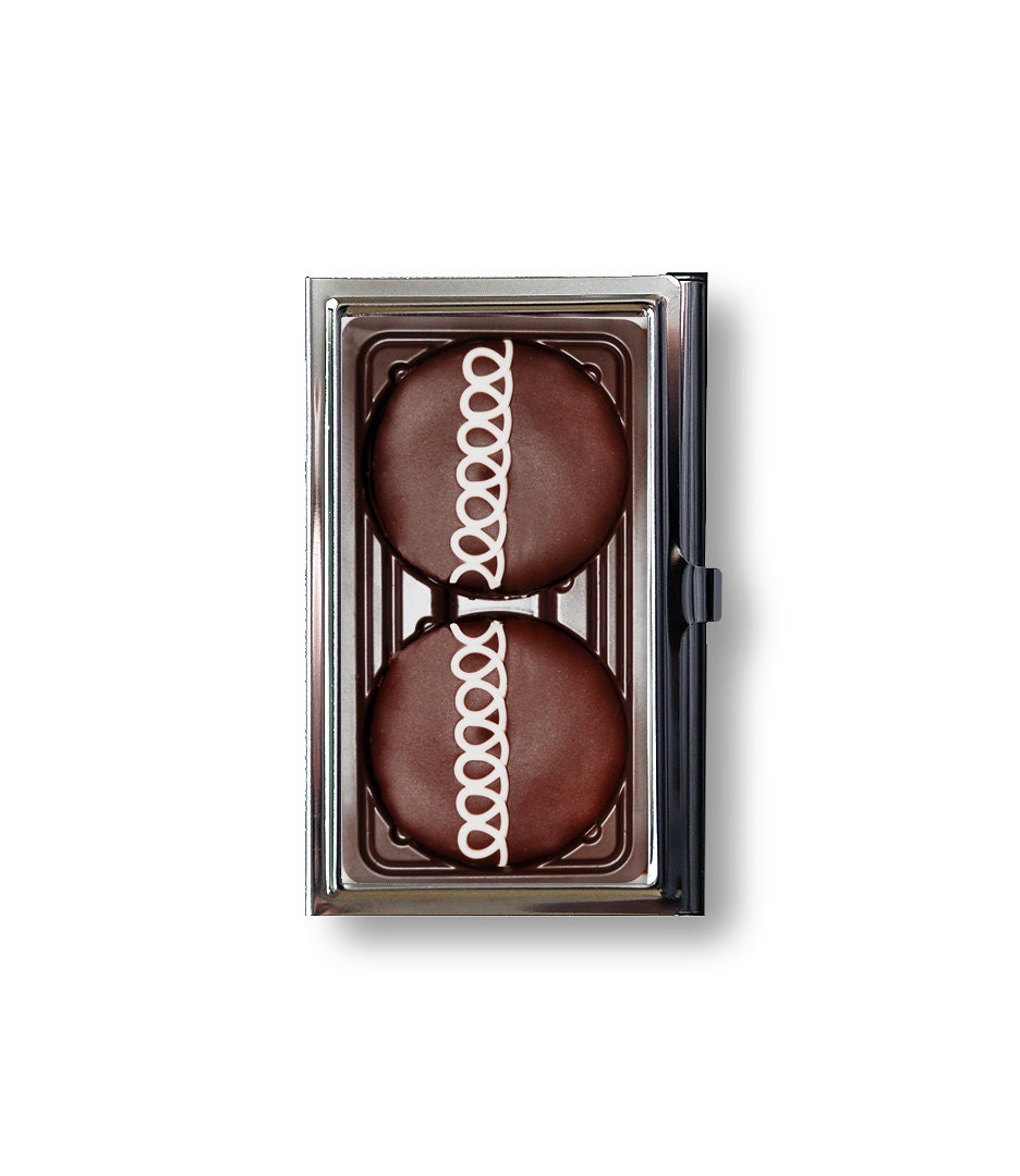 Business Card Case Metal Case Fits Business, Credit, Debit and Gift Cards Chocolate Cupcake White Swirls