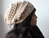 Knit Beige Hat Mushroom Lace Striped Slouchy Hat Vegan Hat Knitted Hat Womens Hat