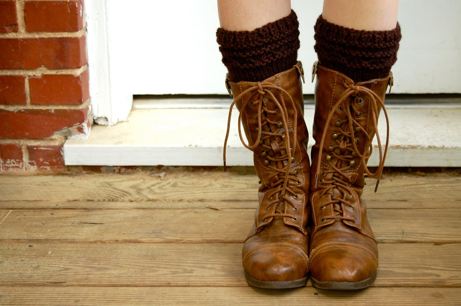 Knitted Boot Toppers, Boot Cuffs, in Chocolate Brown