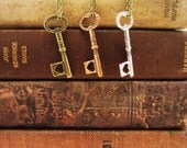 Set of three key friendship necklaces. Bronze, copper, silver. Key to my heart. Small heart. Skeleton key. Best friend gift.