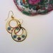 Vintage white and gold hoop dangle earrings. Blue flowers, floral design. New ear wires. Retro springtime jewelry.