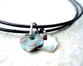 Mens Necklace w/ Silver Copper Pendant Mens Leather Necklace Layer Necklace Double Necklace
