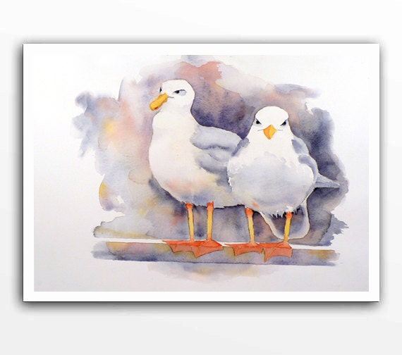 Shore Bird Watercolor Painting Print - Mothers Day - Animal Painting, Nature Art - Men Women - Home Decor Blue Grey White - 10 x 13