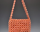 Wood Beaded Bag Purse Shoulder Orange Salmon Boho Hippie Fall Autumn Vintage - 1918