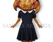 Edmee - articulated Paper Doll 9.8 inches -  croissant puppet green schoolgirl tea party ooak cookie doll