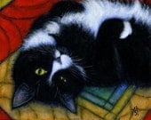 SALE   Original Tuxedo Cat oil painting.  Charlie Winking