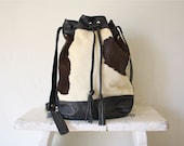 vintage cowhide bucket tassel bag black leather