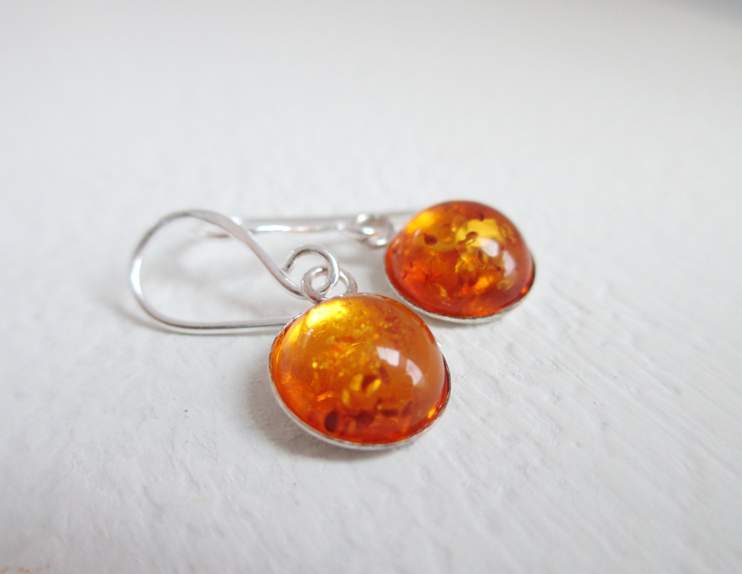 Tiny Baltic Amber Drop Earrings - Petite Round set in Sterling Silver